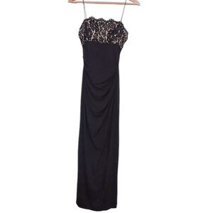 Maxi Black formal gown with Scalloped lace top, Vintage, Y2K